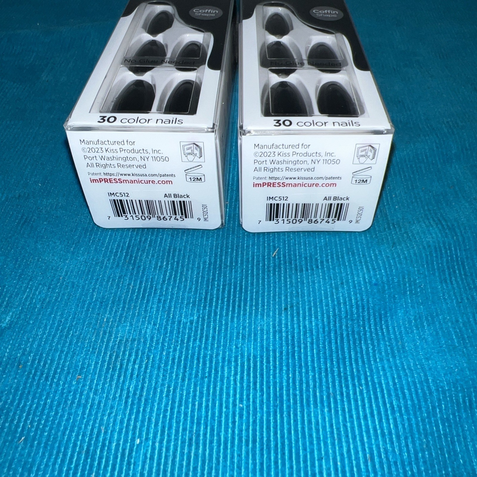Lot of 2 New imPRESS Color Press-On Manicure Coffin Shape Nails 86745 Black Med