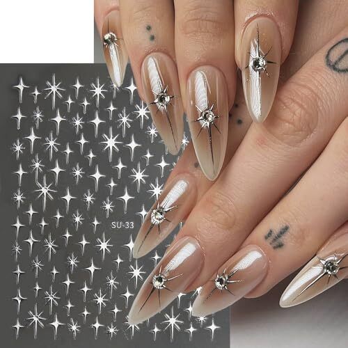 Star Nail Art Stickers Silver Metallic 3D Nail Decals 4PCS Glitter Nail style01