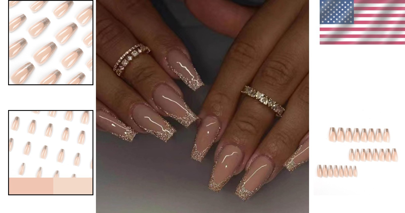24PCS Eco-Friendly Gold Square Full Cover Fake Nails – Perfect for All Occasions