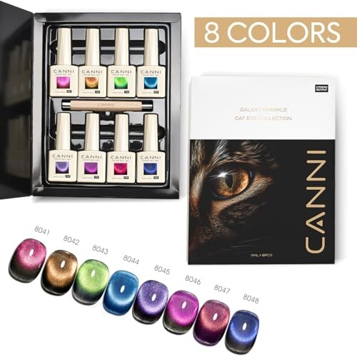 8 Pcs 9 ML Cat Eye Gel Nail Polish Set, Red Purple Pink 8Pcs Cat Eye -F Set