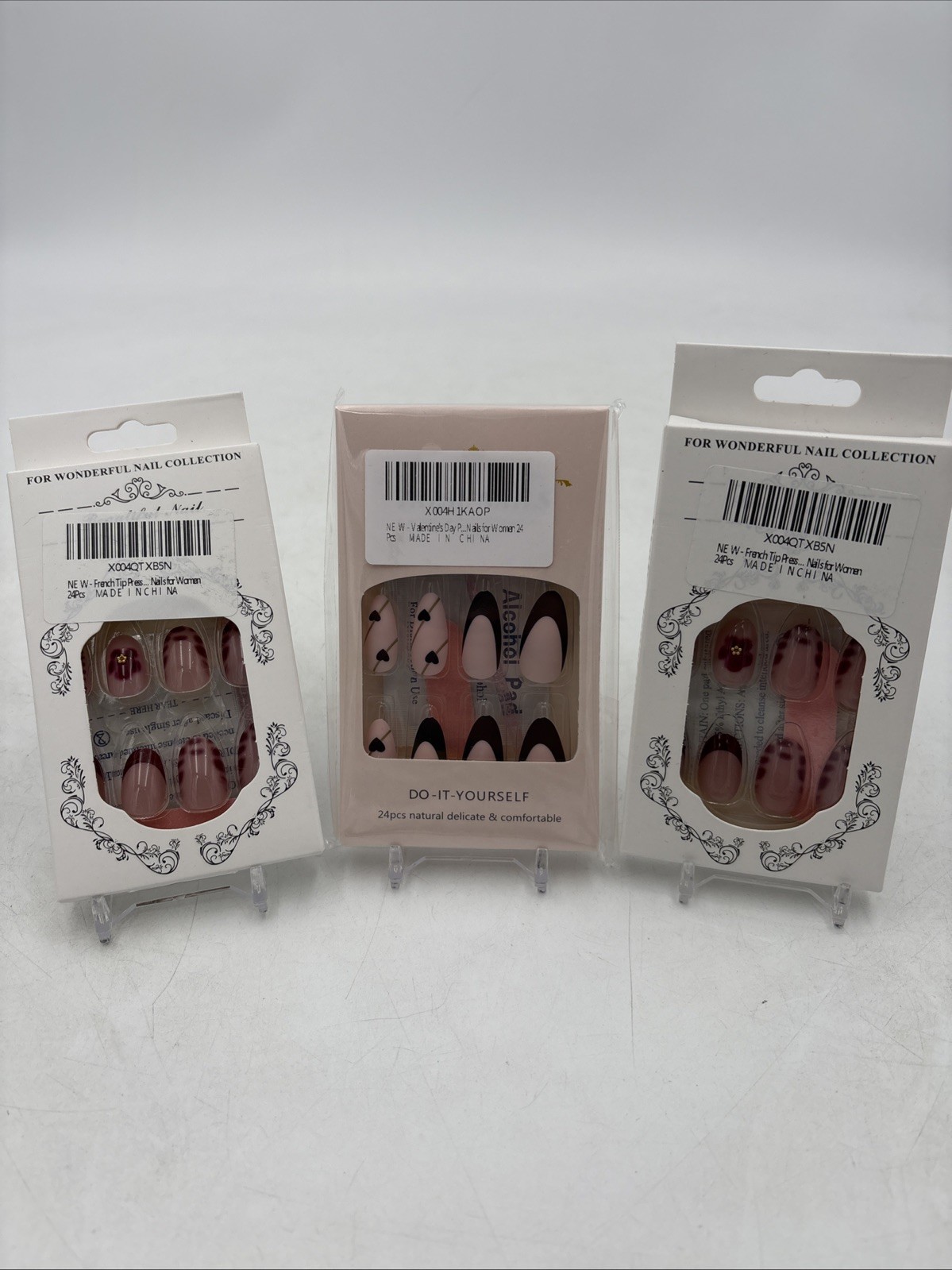Set Of 3 ❤️ Nails Women Classy Collection French Tip Valentine’s Day Press On