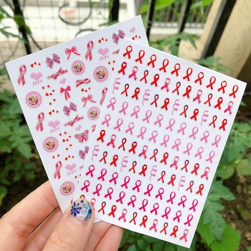 PINK Nail Art Stickers Water Decals Transfers Fight Cancer Ribbon ns2