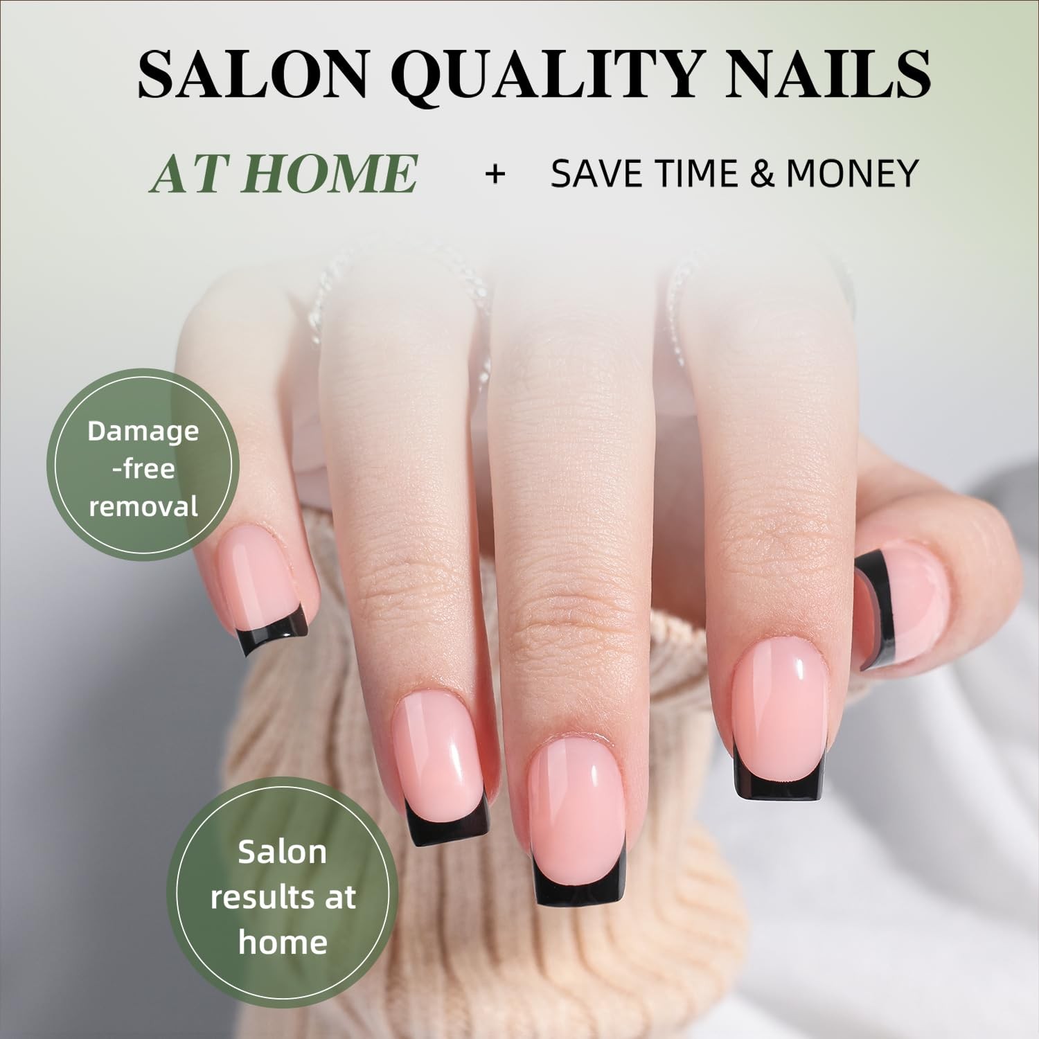 Black French Tip Press On Nails Square- Black Short Fake Nails, Square Press …