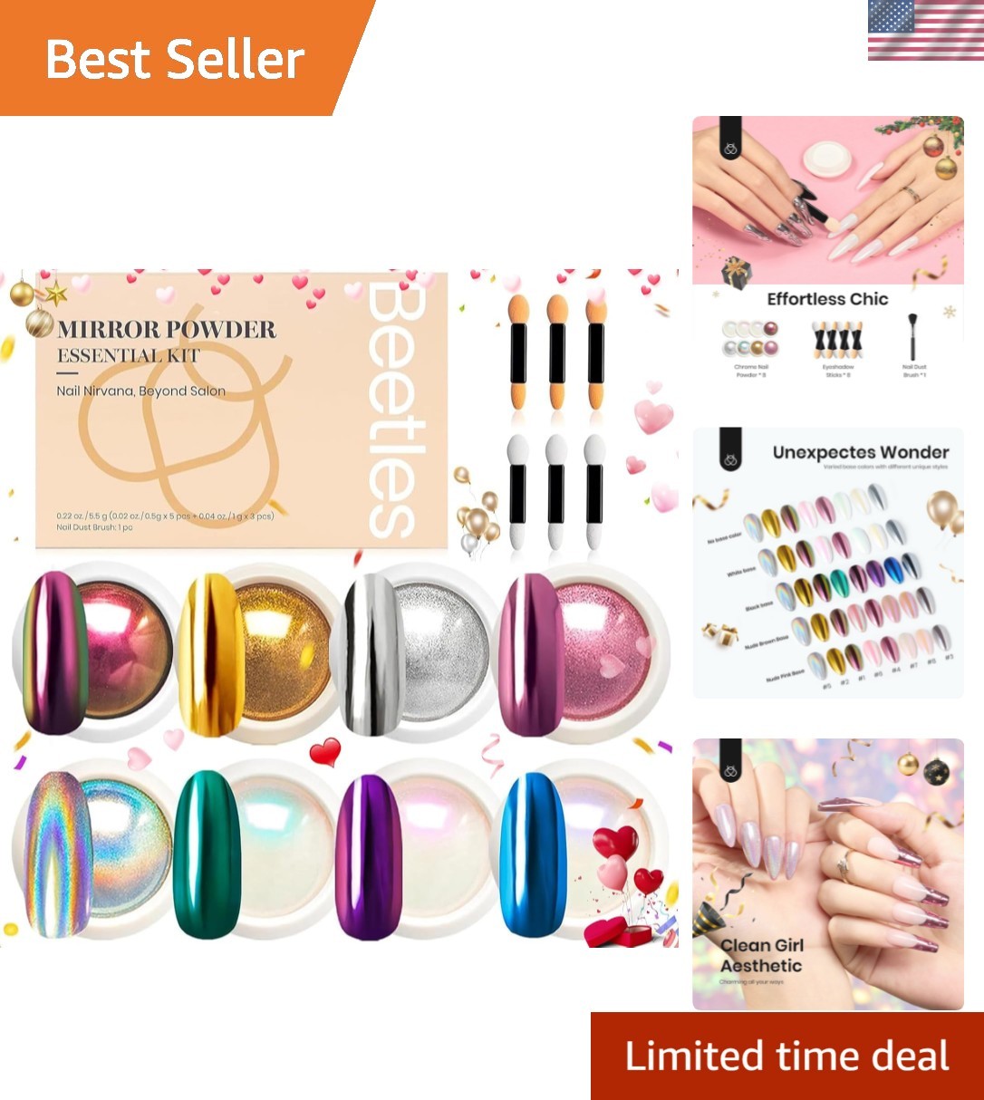 Glamorous 8-Color Chrome Nail Powder – Holographic Manicure Decoration Gift