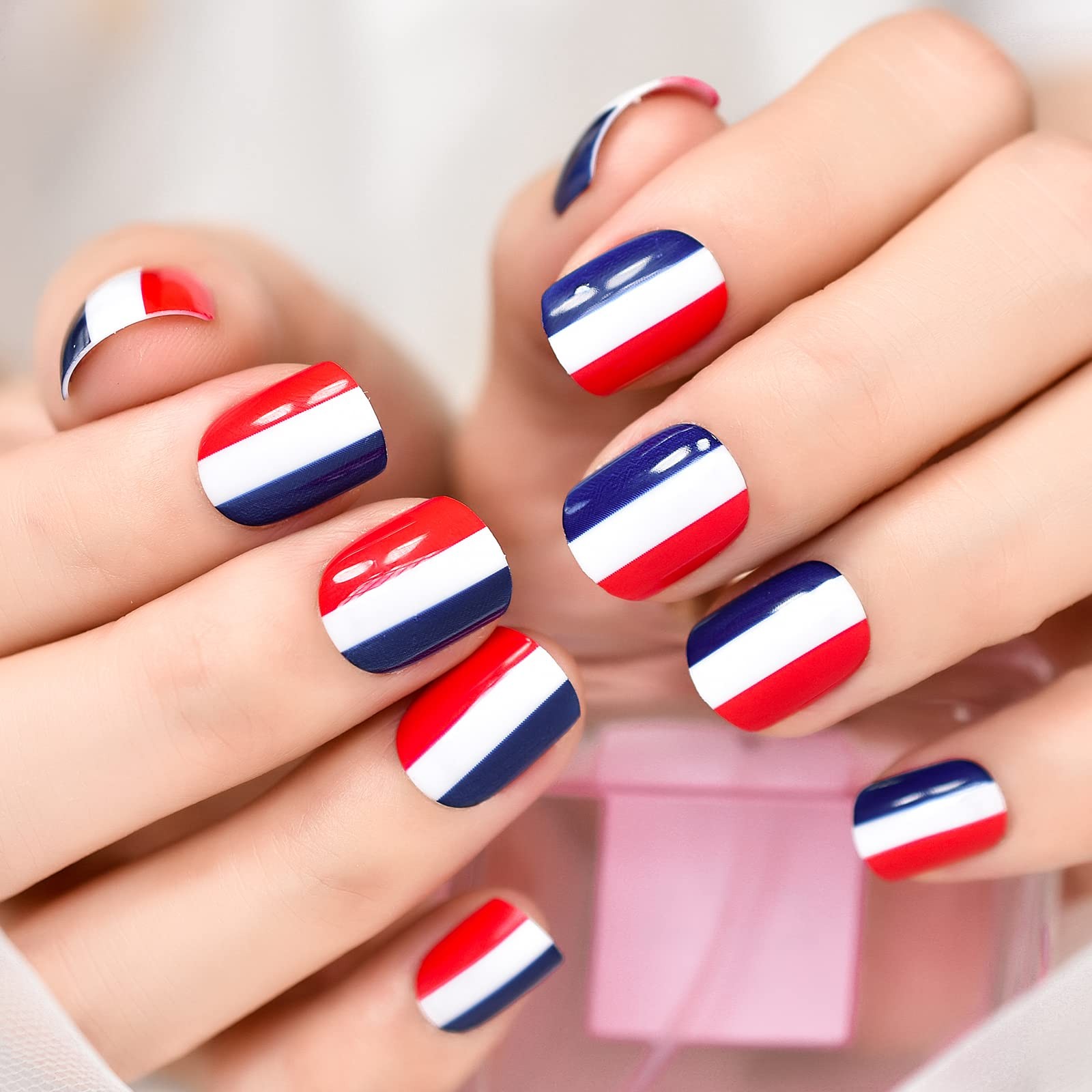 Short Round Press On Nail Tips Fake Fingernails Glossy Uv Manicure With Patte…