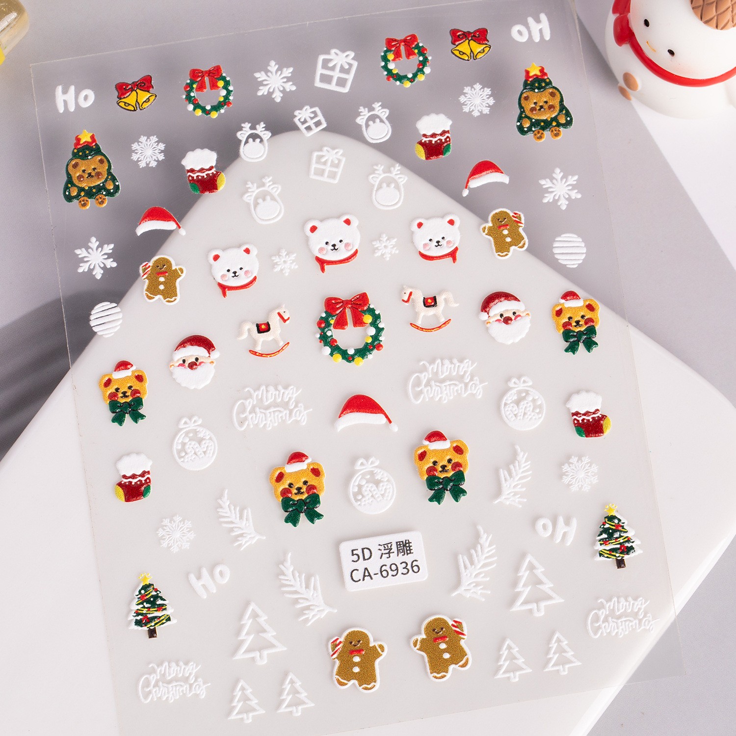 10Set Christmas Nail Stickers 5D Art DIY Manicure Decal Santa Snowman Xmas Decor
