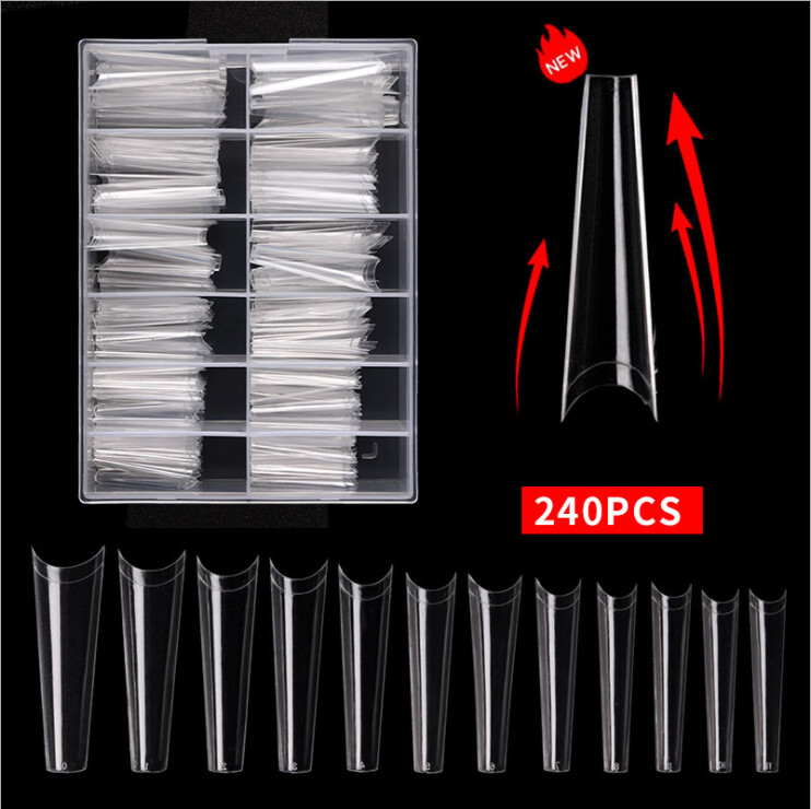 240pcs/Box Half Cover XXL Coffin Tips C Curve Extra Long False Nails Acrylic Tip