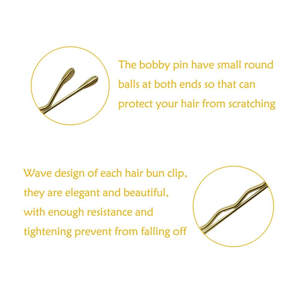 220 Count Mini Wavy 1.38 Inch Blonde Bobby Pins, YINGFENG Gold（1.38inch）