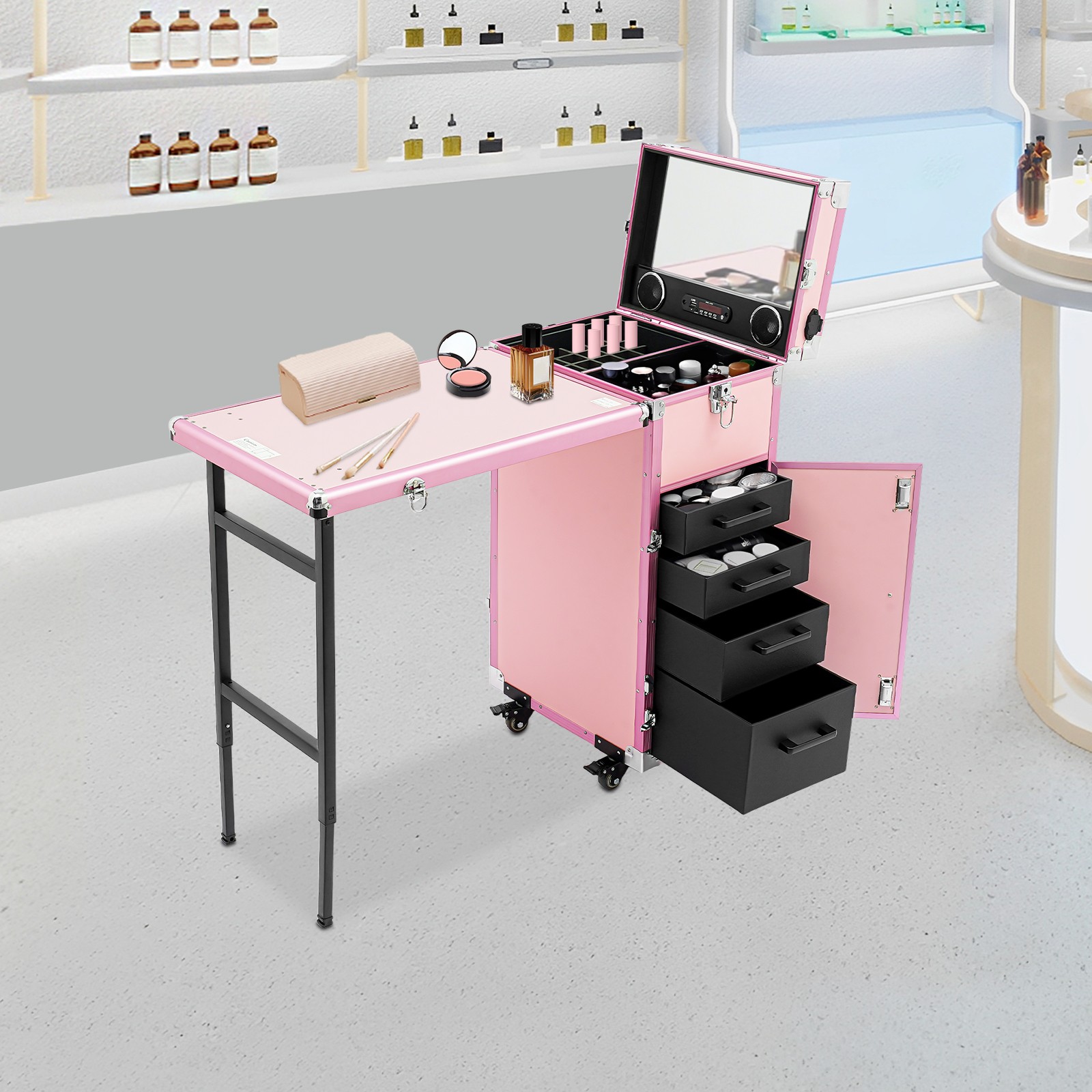 Foldable Manicure Table for Nail Tech, Nail Desk Station Makeup Storage Table