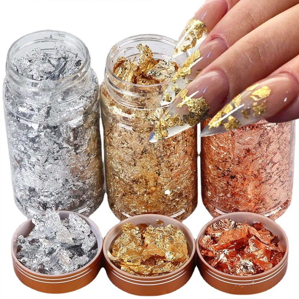 1 caja de copos de pan de oro, papel de aluminio, lentejuelas para decoración de