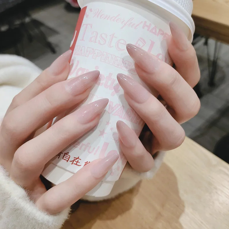 Sweet Gradient Pink Fake Nails Round Head Korean Style Press On Nails 24pcs
