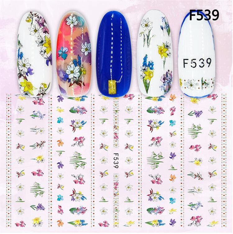 Nail Art 3D Stickers Design Decoration Tips Flowers Pink Purple Green White F539