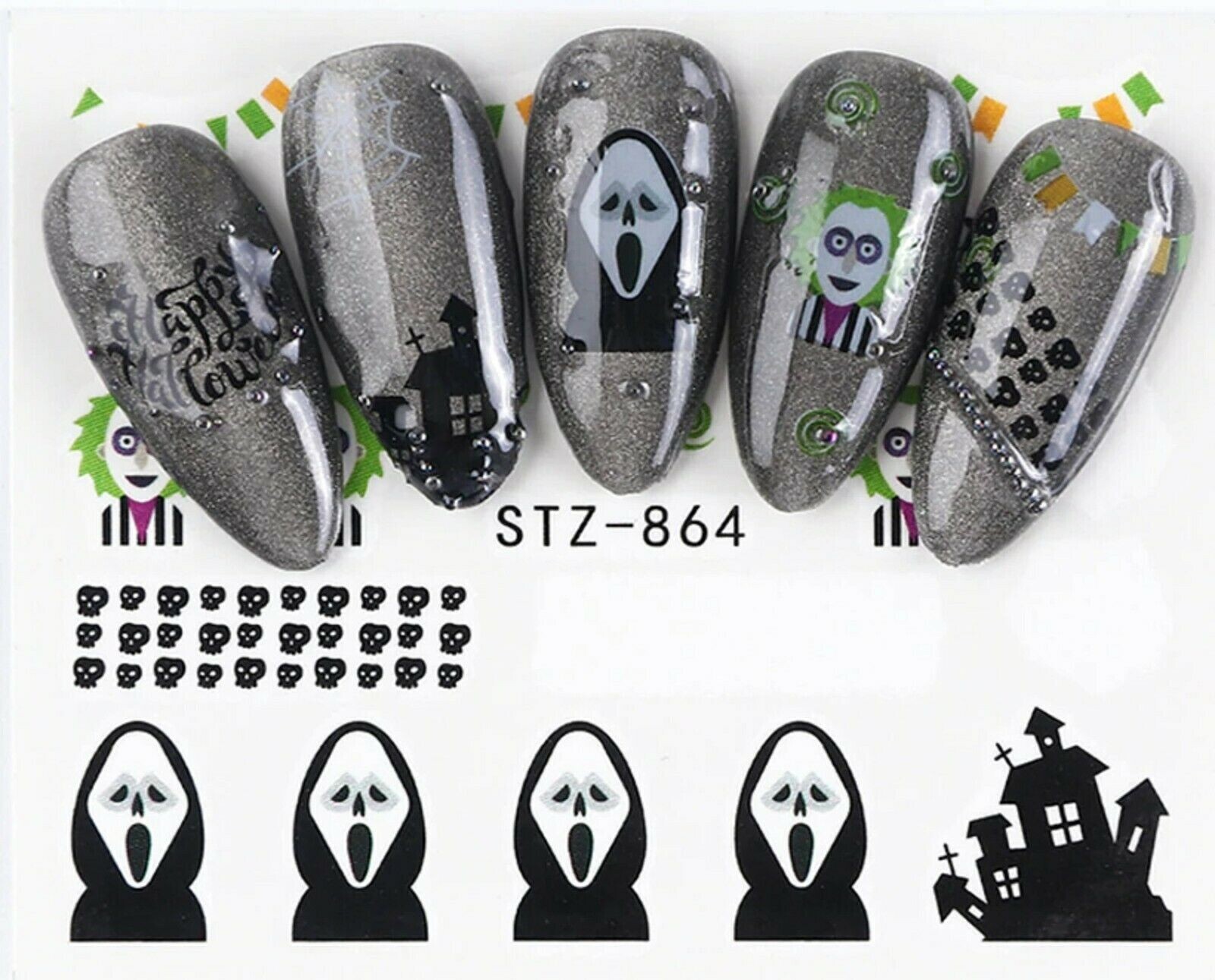 Nail Art Sticker Water Decal Transfer Halloween Scream Zombie Castle STZ864 NH15
