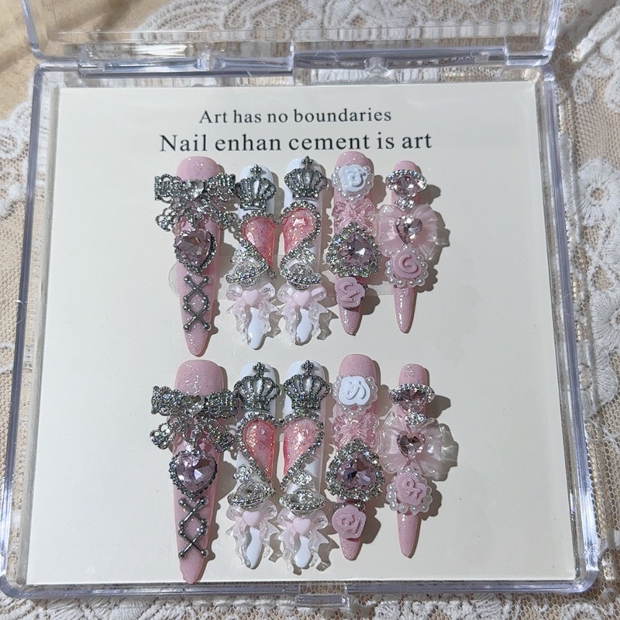 10pcs Harajuku Press on Nails Y2K Lace Short Fake Nail Art Tips