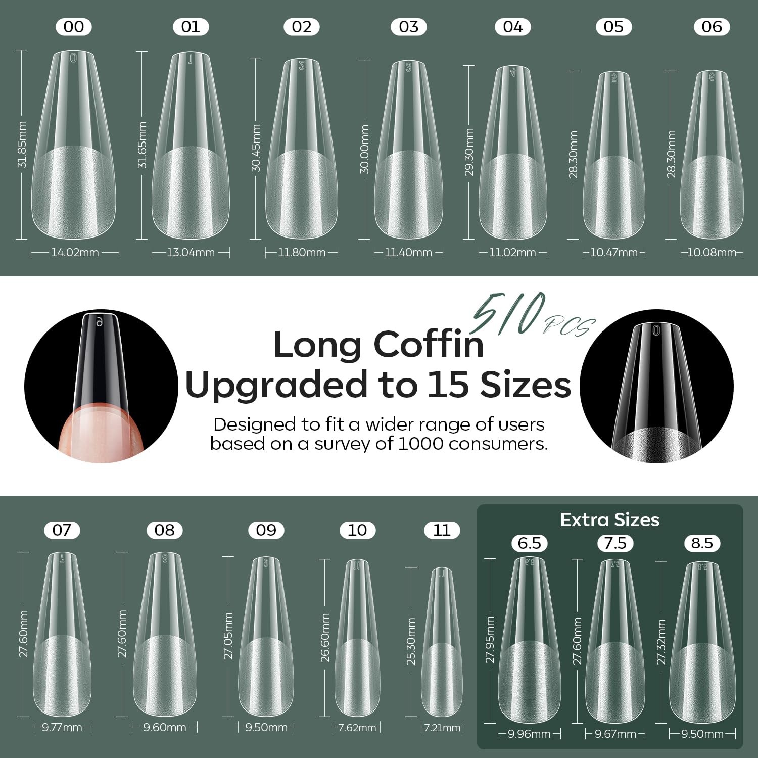 X Nail Gel Kit, Fake Nails Long Coffin, 9-in-One Glue Prep Dehydrator & Porta…