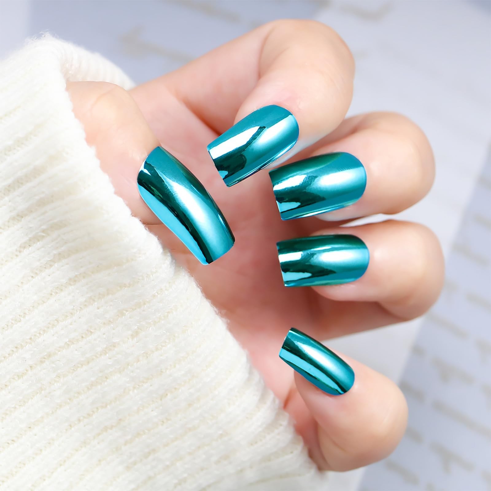 EternalClassic Blue Chrome Press on Nails Short 0.04 Fl Oz (Pack of 24),