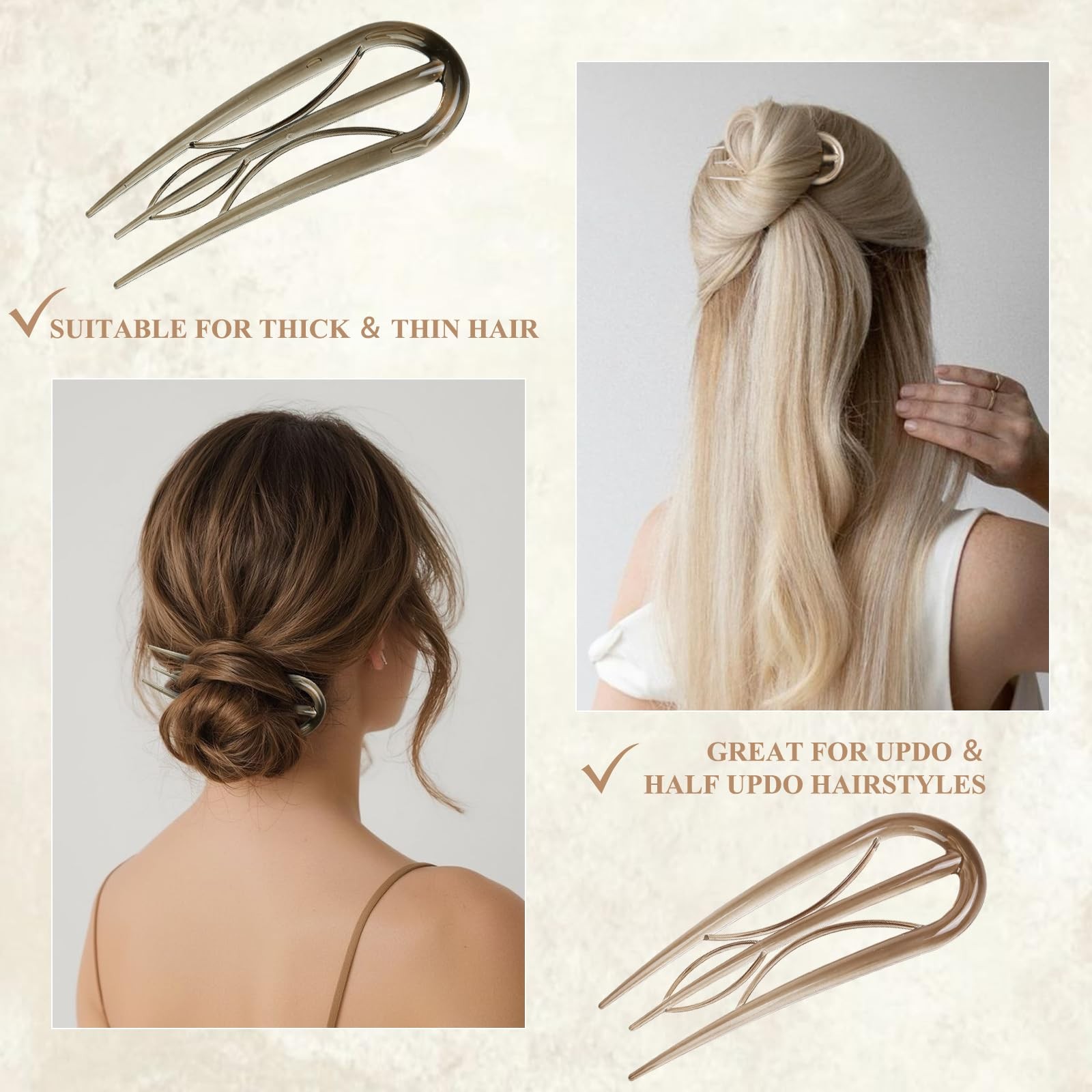French Hair Pin for Women, 6 Pcs U-Shaped 1 Count (Pack of 6), COLOR 02