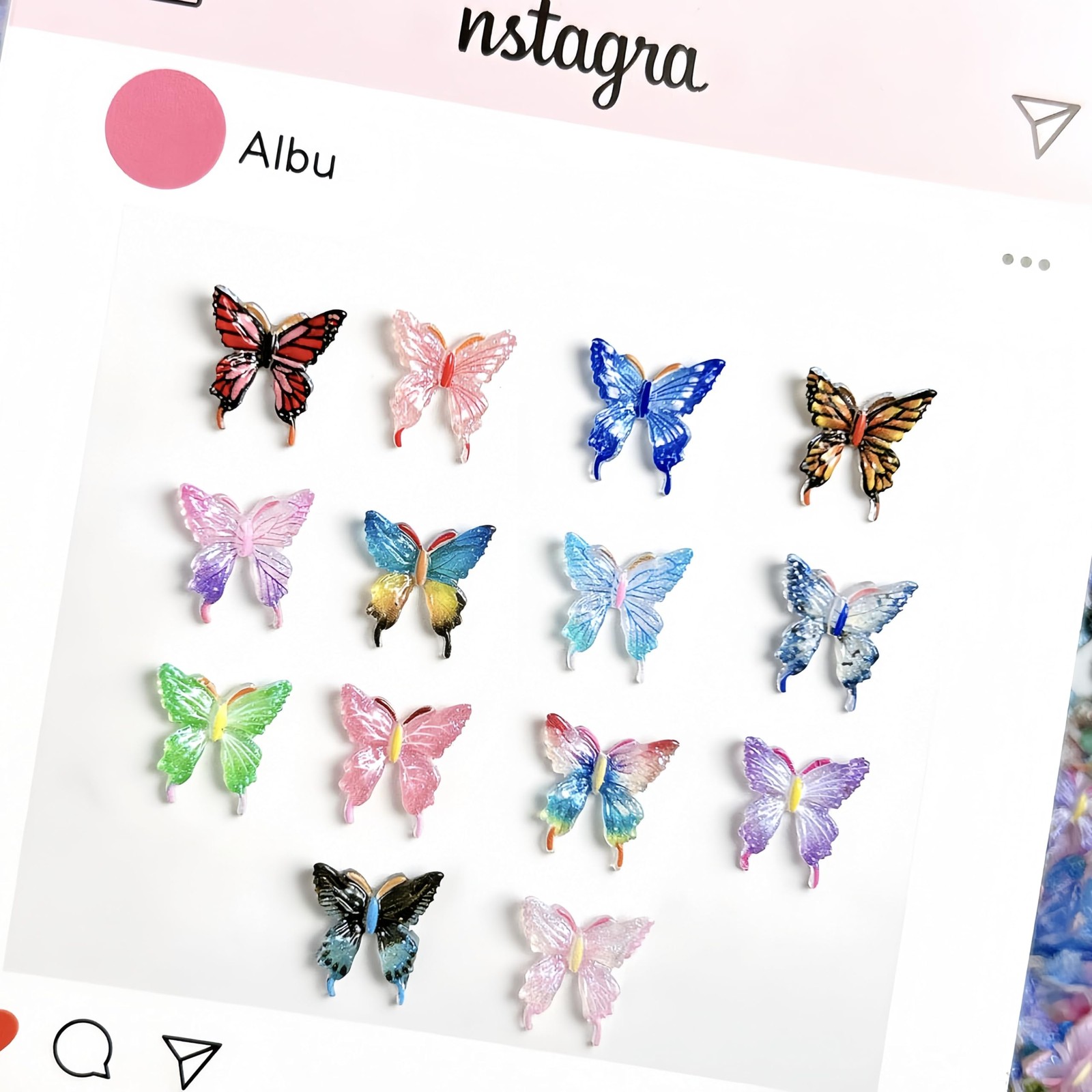 50 piezas de adornos de mariposa para uñas, diamantes de imitación para uñas
