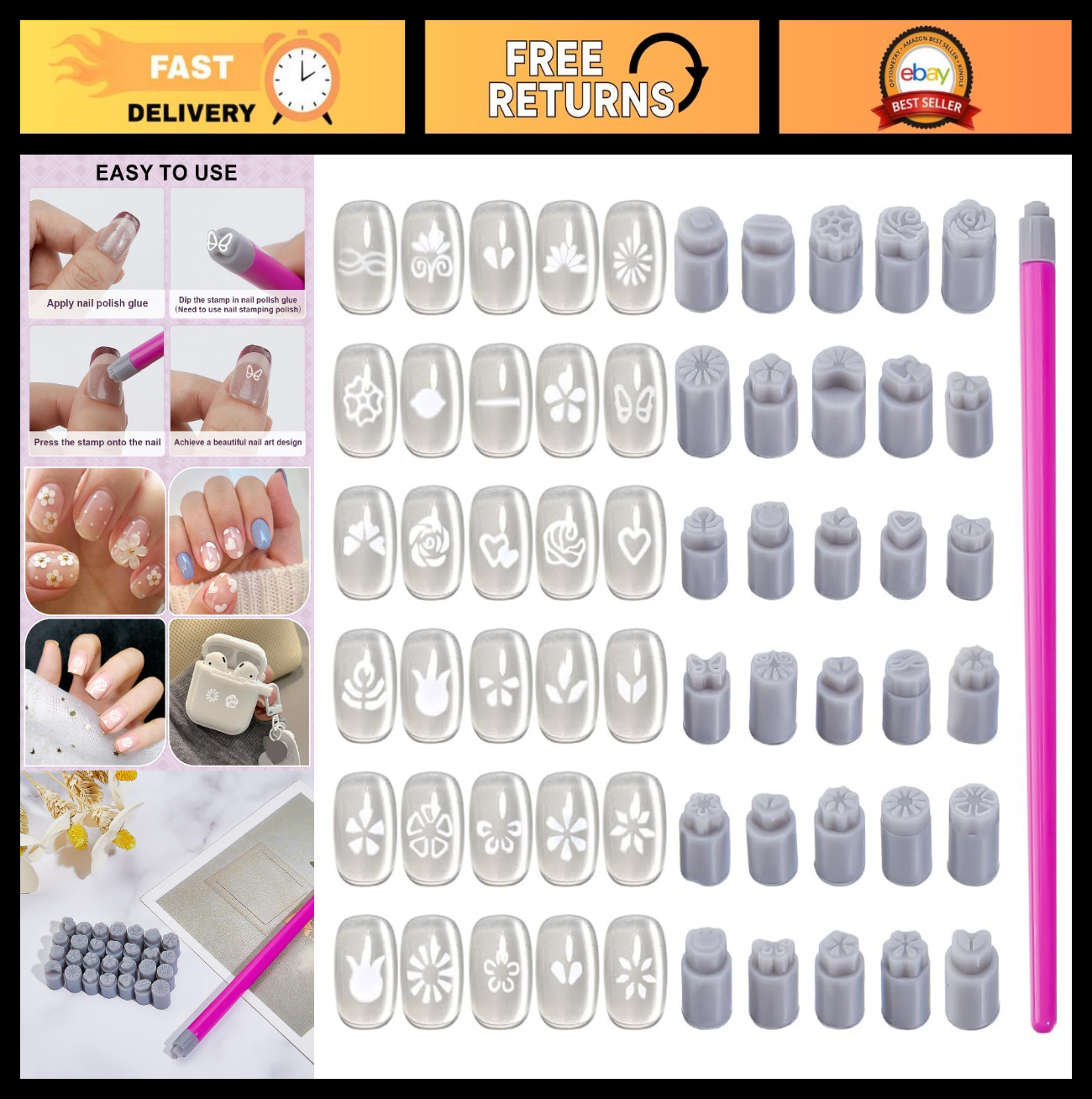 30Pcs Nail Art Stamp Pen Set – Silicone Shapes, Flower & Butterfly Designs for D