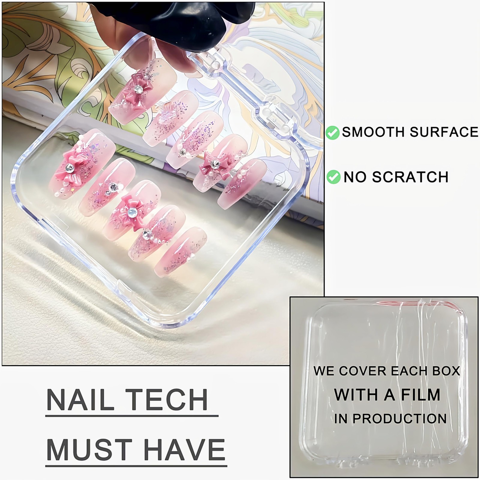 14 Pcs Press On Nail Packaging Box on 3 x 3 x 0.7 inches, Clear
