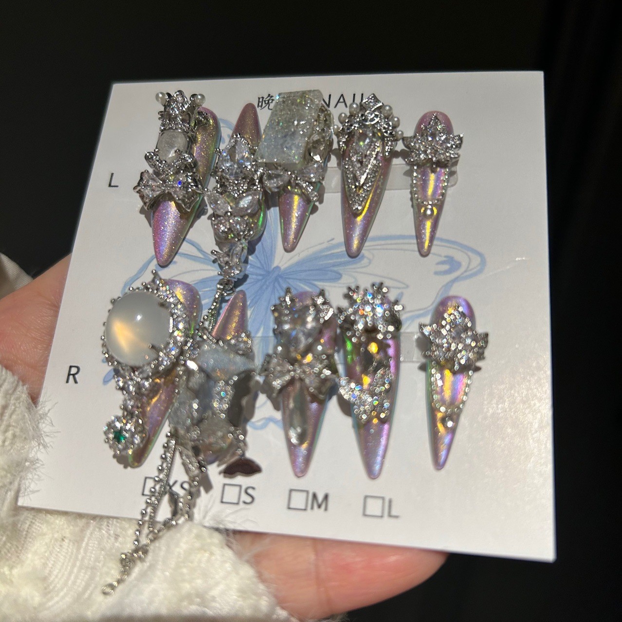 Handmade Magic Cat Eye Press On Nails Luxury Zircon Full Diamond Nails