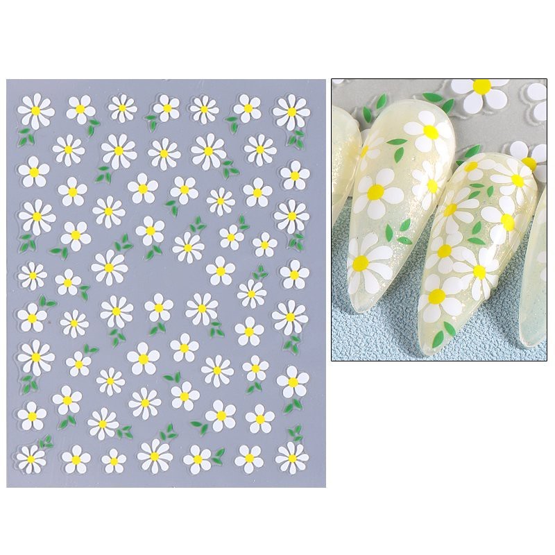 Daisy Flowers Nail Art Stickers White Pink Blue Wildflower Spring Summer Floral