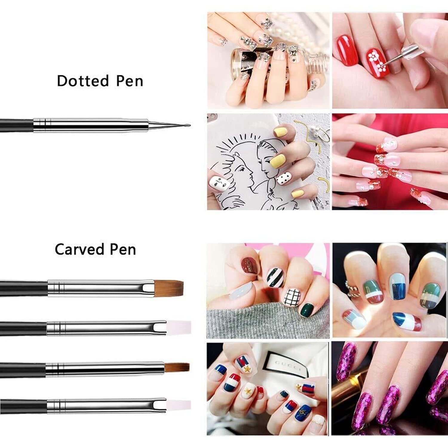 20pc Nail Art Kit: Black Brushes & Multi-Color Dotting Pens for DIY Design Salon