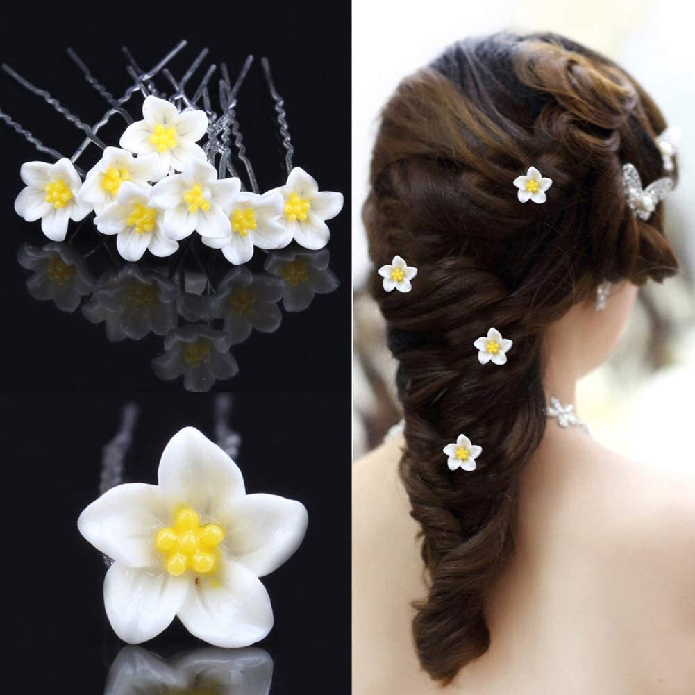AKOAK 20 Pcs Tiara Hair Insert U-Shaped Small Fork Lily Yellow