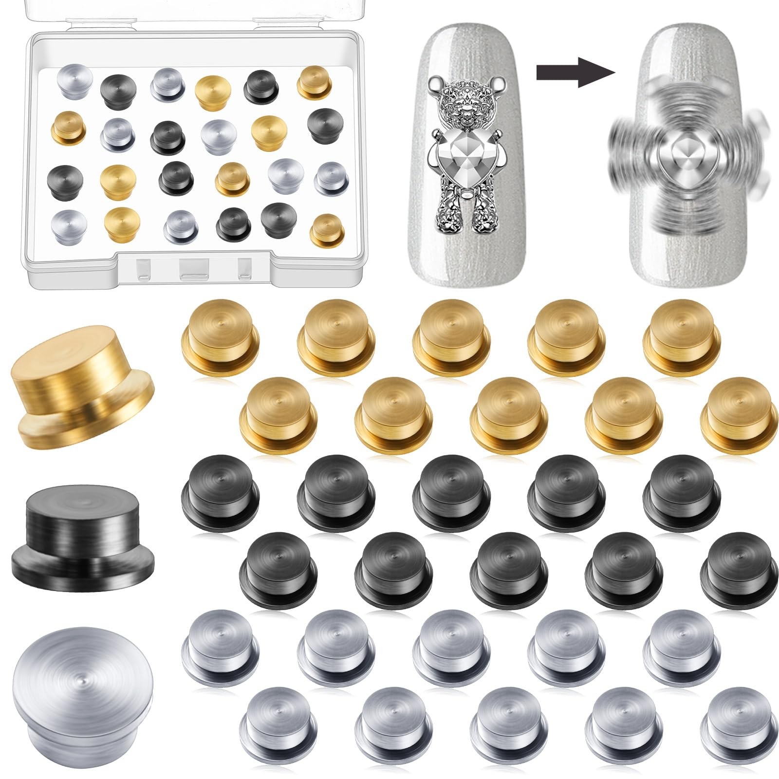 30 Pieces Spinning Nail Charms Nail Art Rotating Bearing Art Tool Rings Jewel…