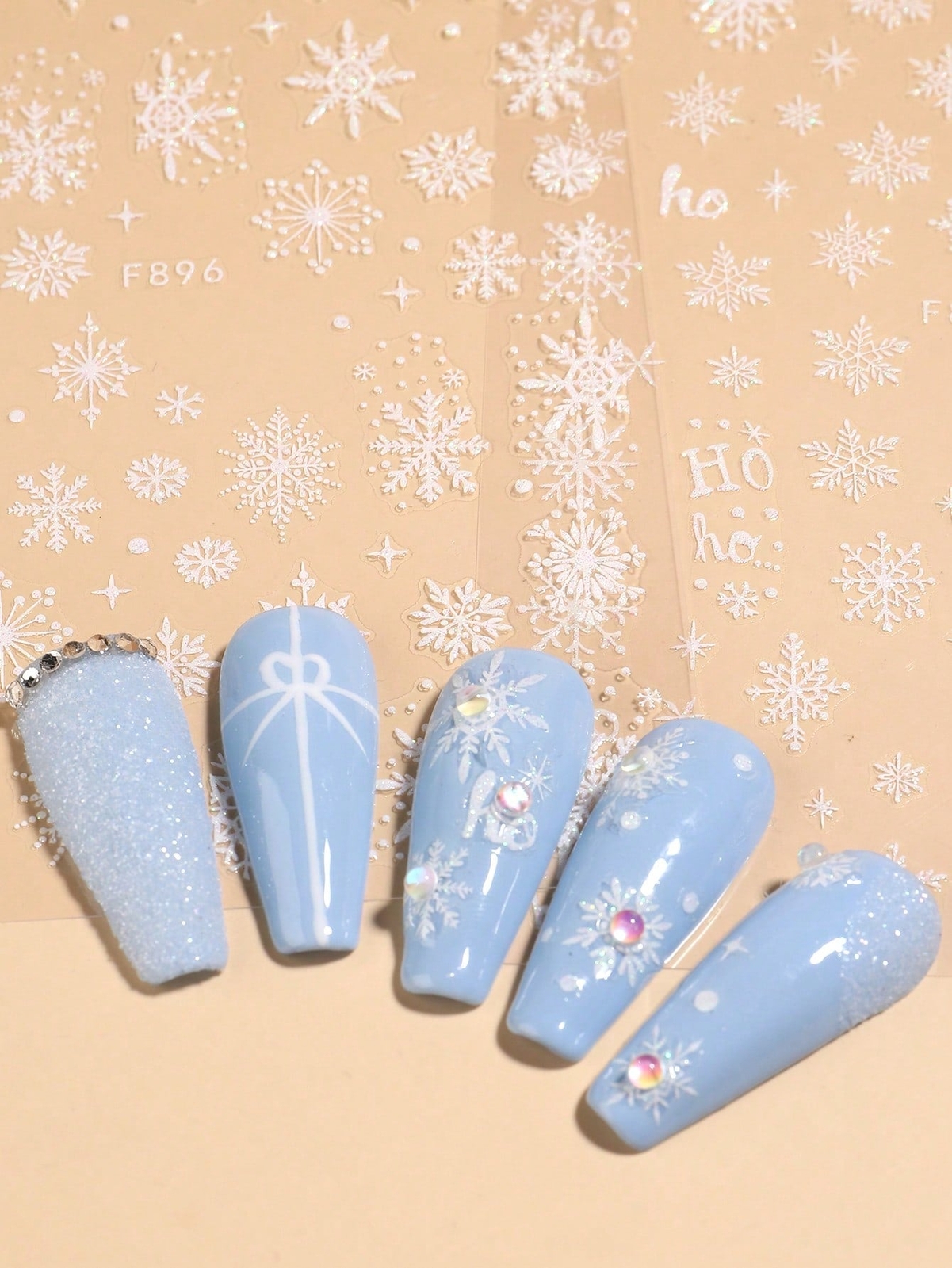 Glitter White Snowflake Nail Art Stickers Self Adhesive Slider Decals Christmas