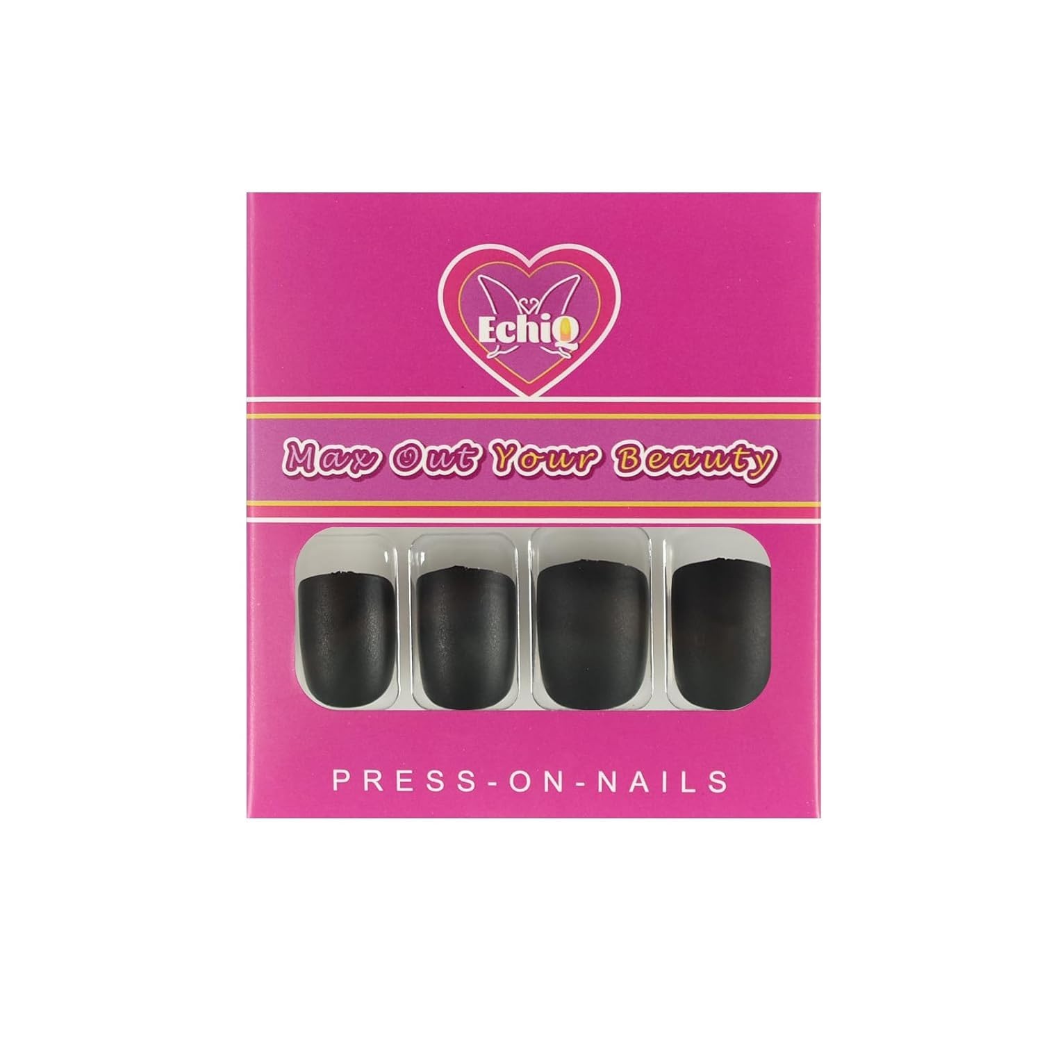 Trendy 24 Pack Black Fake Gel Nails – Full Cover Round Design for Daily Glam