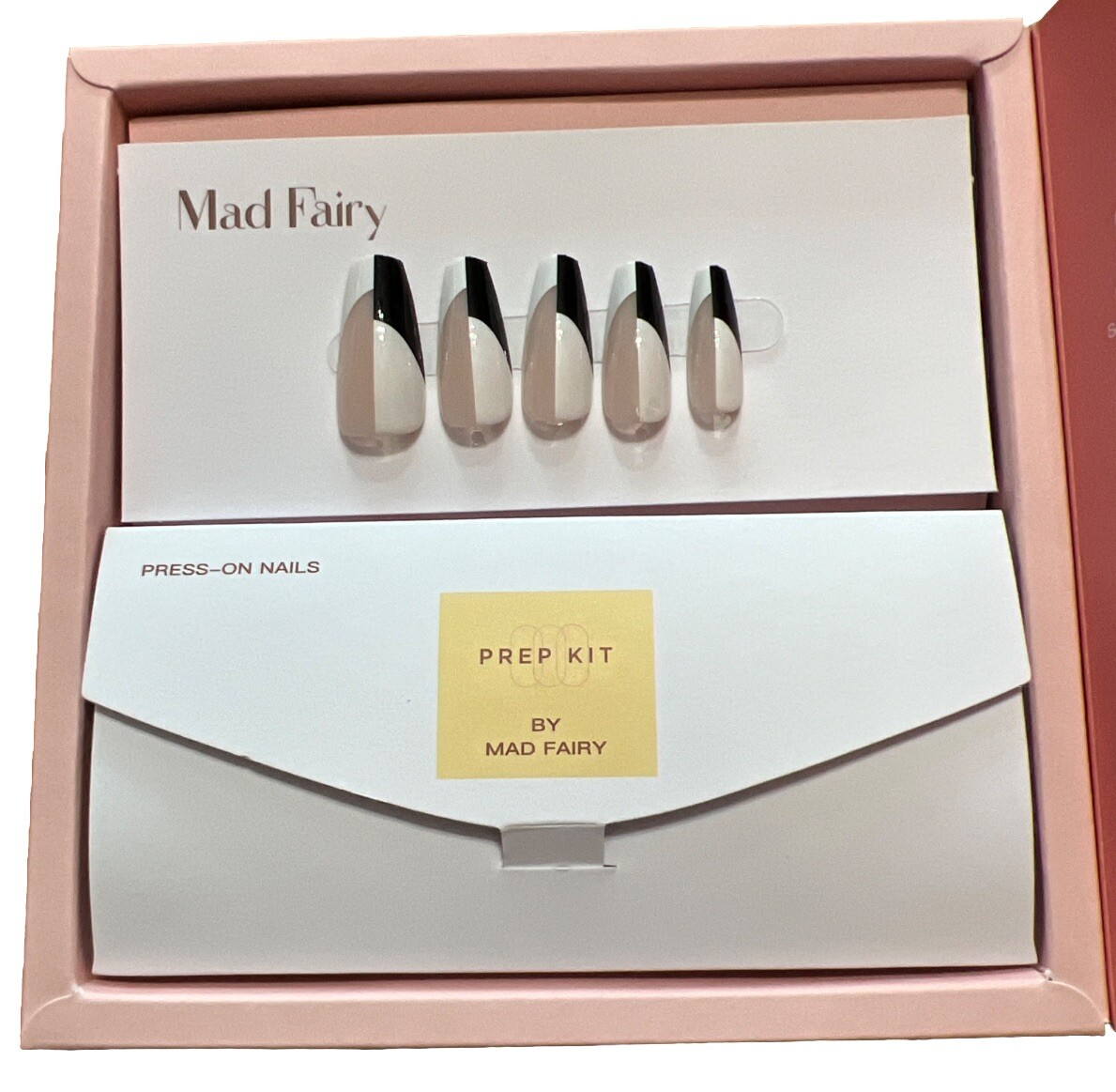 New Mad Fairy Queen’s Gambit Reusable Press On Nails Kit Black White French Tips