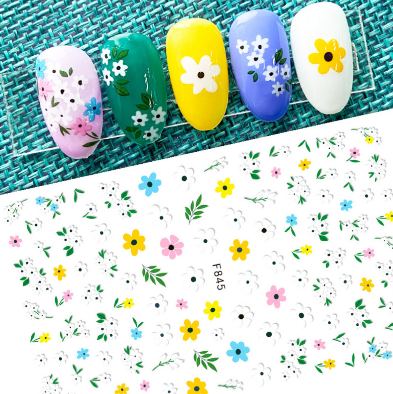Daisy Sakura Butterfly Leaves 3D Nail Stickers Adhesive Decals Flowers DIY NS3