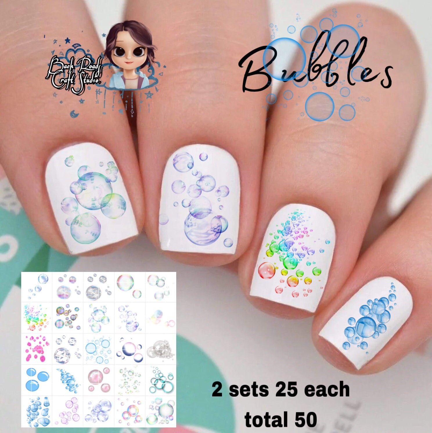 Bubbles Waterslide Nail Art Decals Set Of 50 Instructions & Bonus