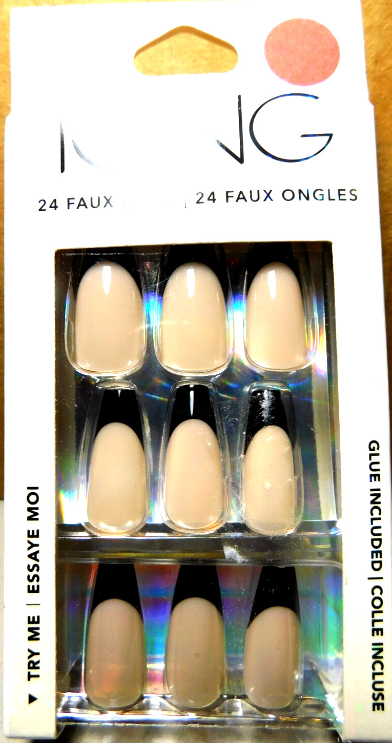CBI Distributing Corp.~Icing 24 Faux Nails Vegan CB.AN Beige With Black Tip Nail