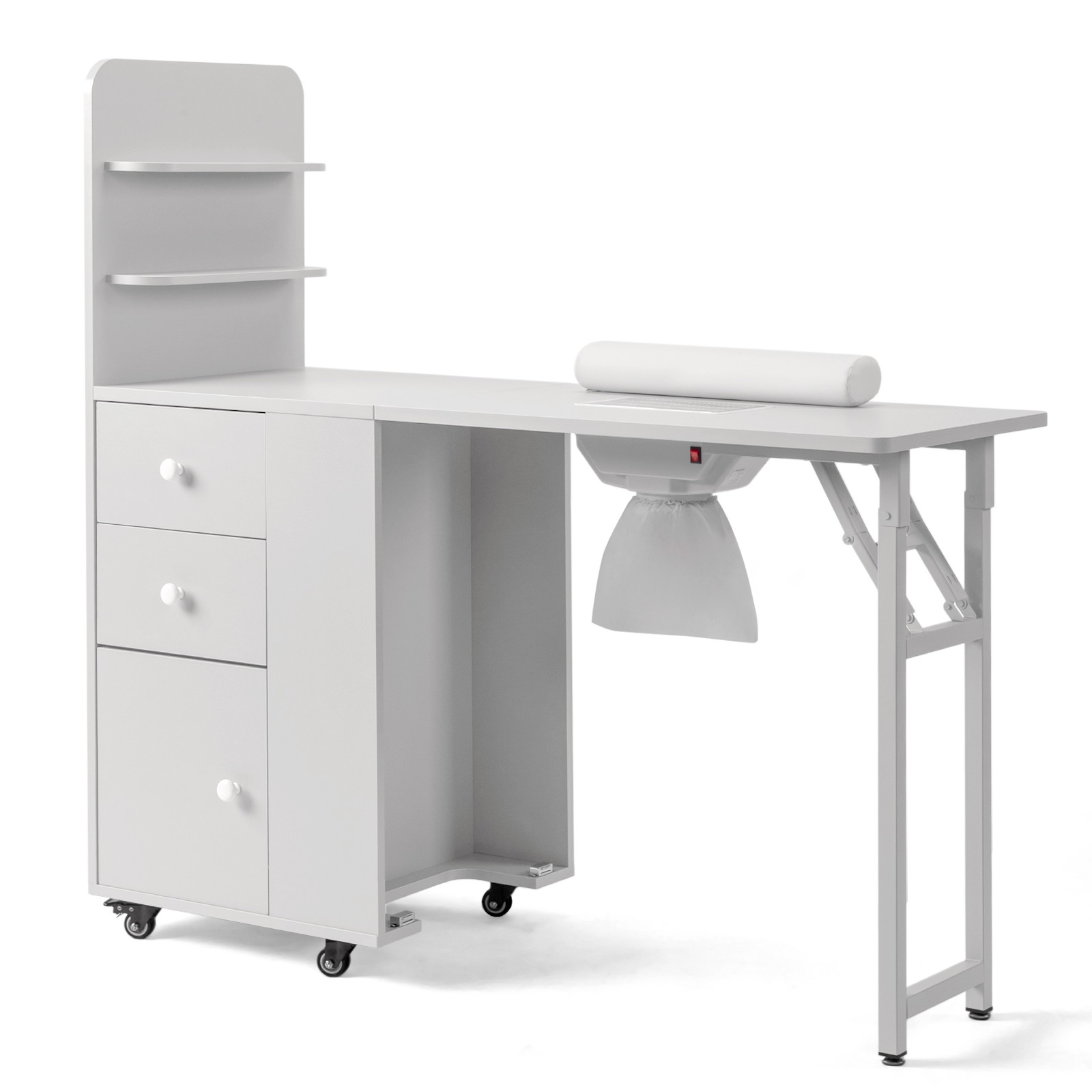 All-in-One Foldable Nail Table with Electric Dust Collector, Cabinet, Wrist Rest