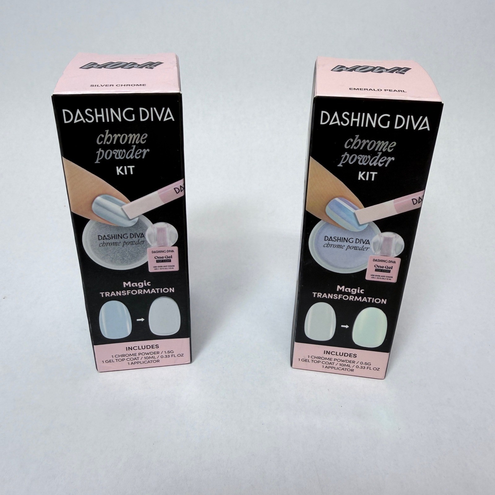 Dashing Diva Chrome Powder Kit Set Silver Chrome Emerald Pearl DIY Nail Art 2pk