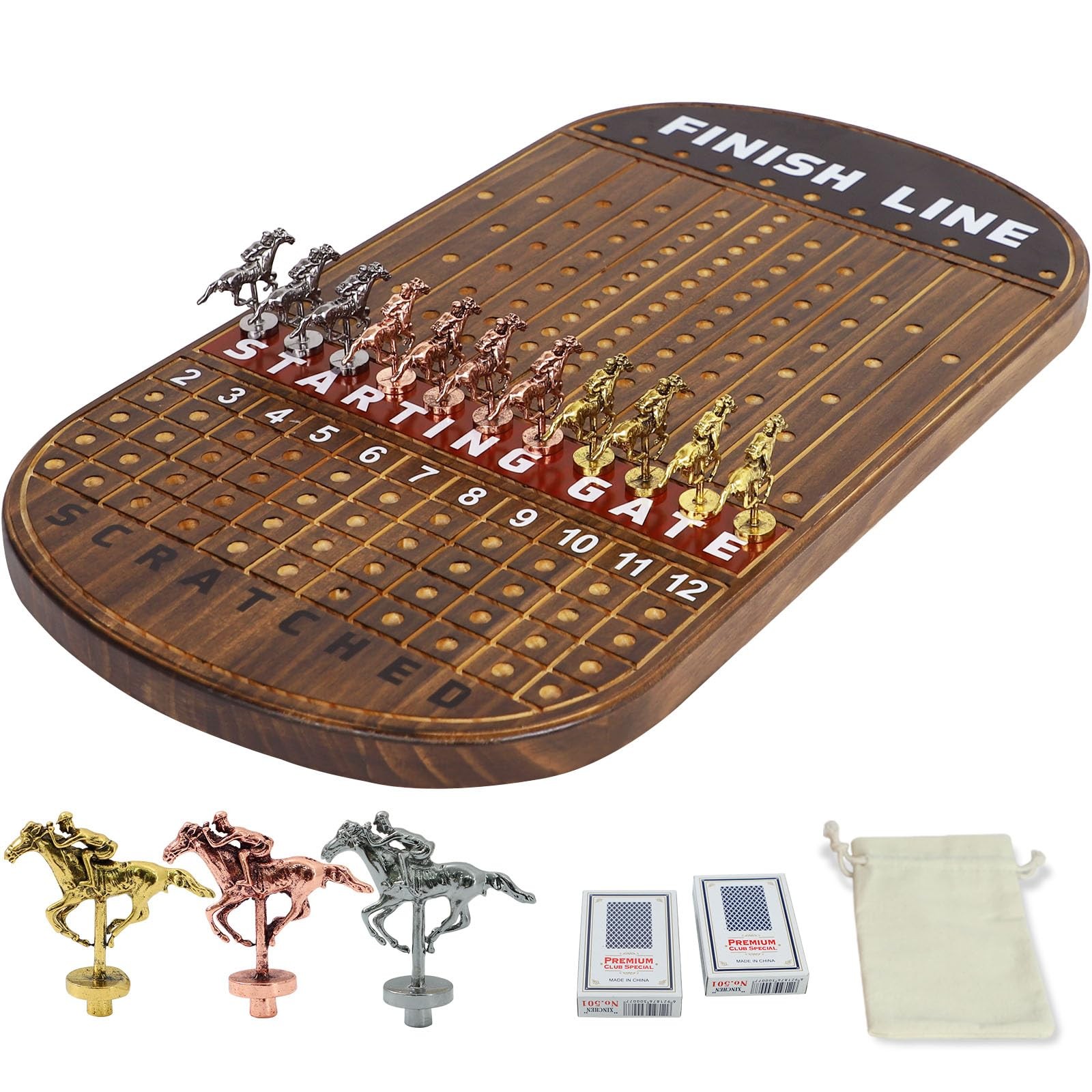 Jyquorp Horse Race Board Game Racing 21×11.8×0.8 inches, Rustic Brown