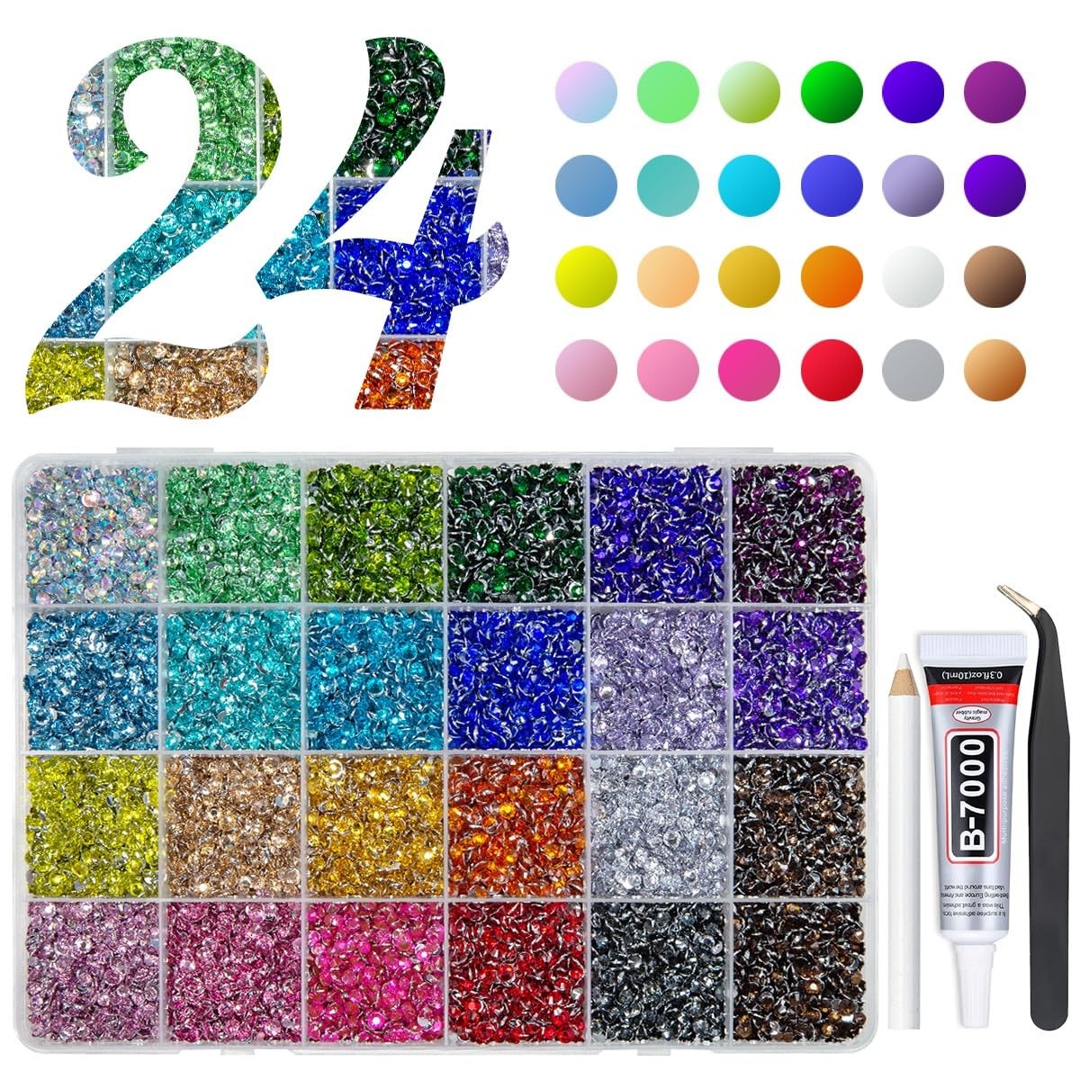 20000PCS 24 Color Resin Rhinestones w B7000 Jewelry Glue for Bedazzling Craft…
