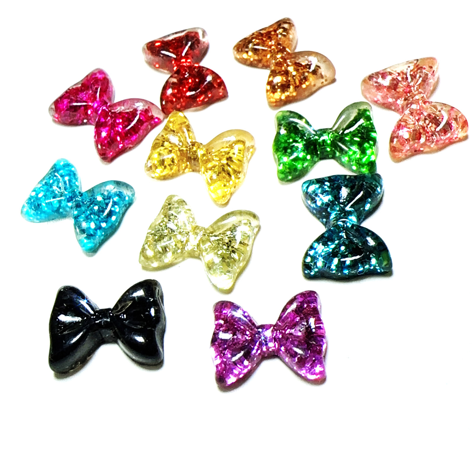 40pcs Mixed 3D Bowknot Resin Nail Art with Glitter DIY Nail Art Decoration