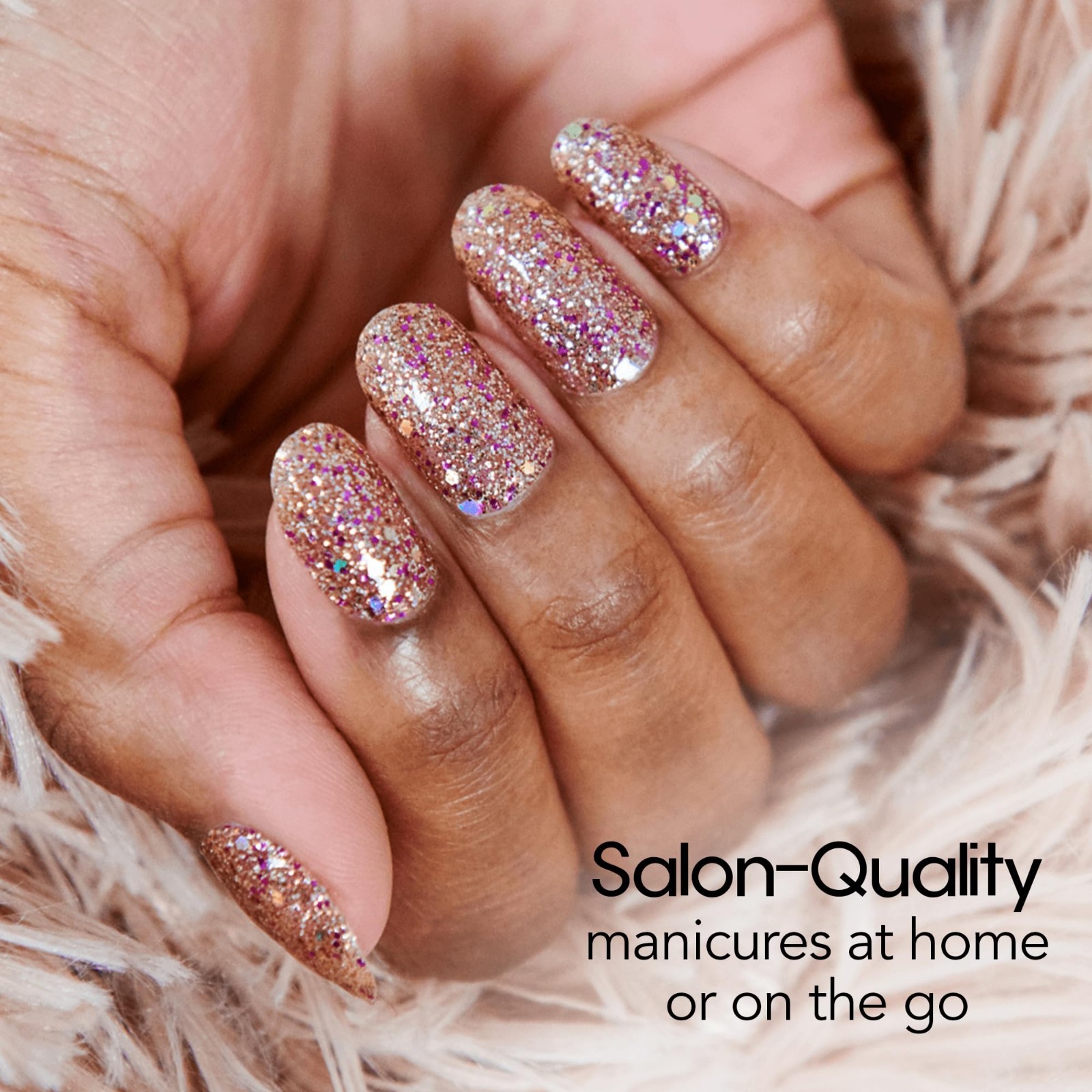 Glitter Nail Strips – Tokyo Lights Design with Pink Gold & Holographic Sparkle –