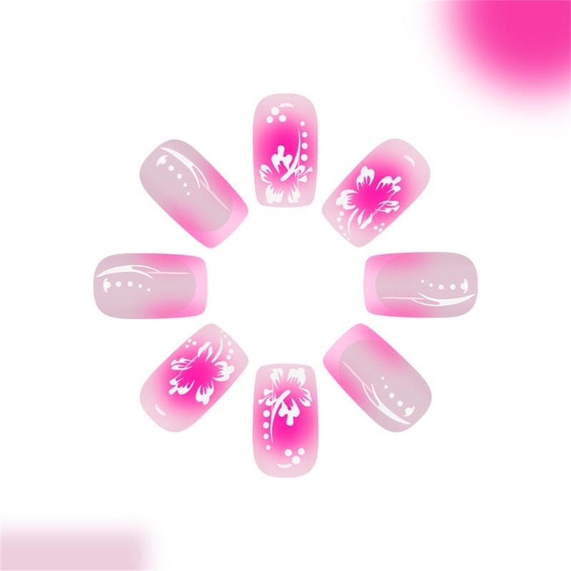 Versatile False Nail for Any Occasion Light Pink French Blush Flowers Pattern