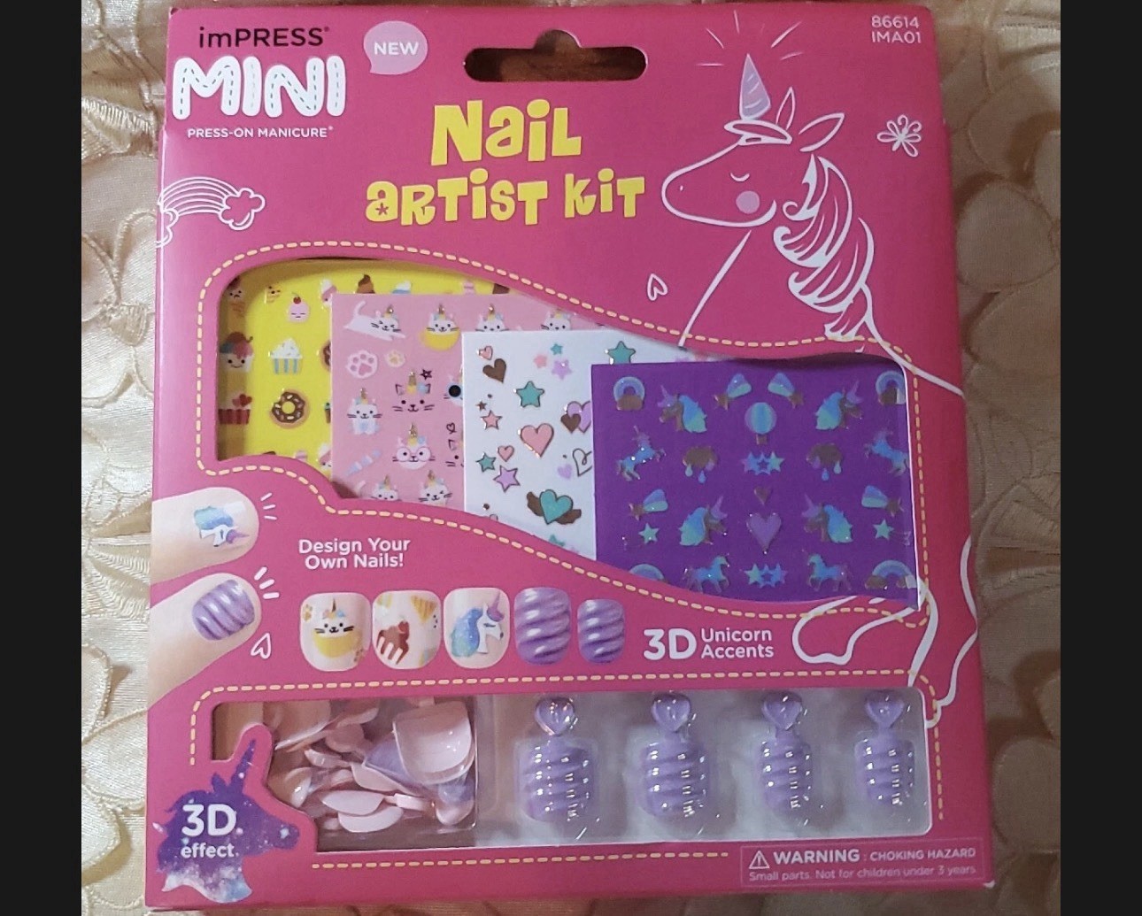KISS-IMPRESS-MINI-PRESS-ON MANICURE-NAIL ARTIST KIT-KIDS-3D UNICORN ACCENTS-NIB!