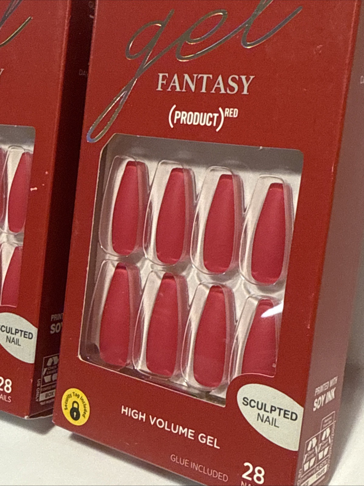 2 KISS Gel Fantasy Matte RED Gel Nails(L)Coffin Glue-On Nails SCULPTED,👀My Page
