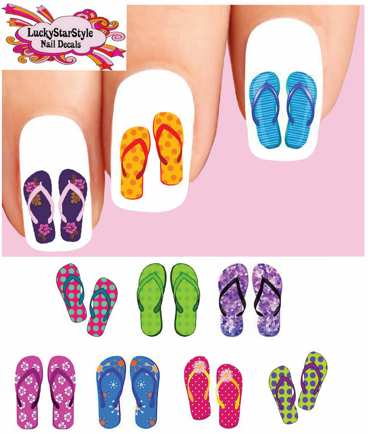 Waterslide Nail Decals Set of 20 – Colorful Summer Flip Flops Sandals Assorted