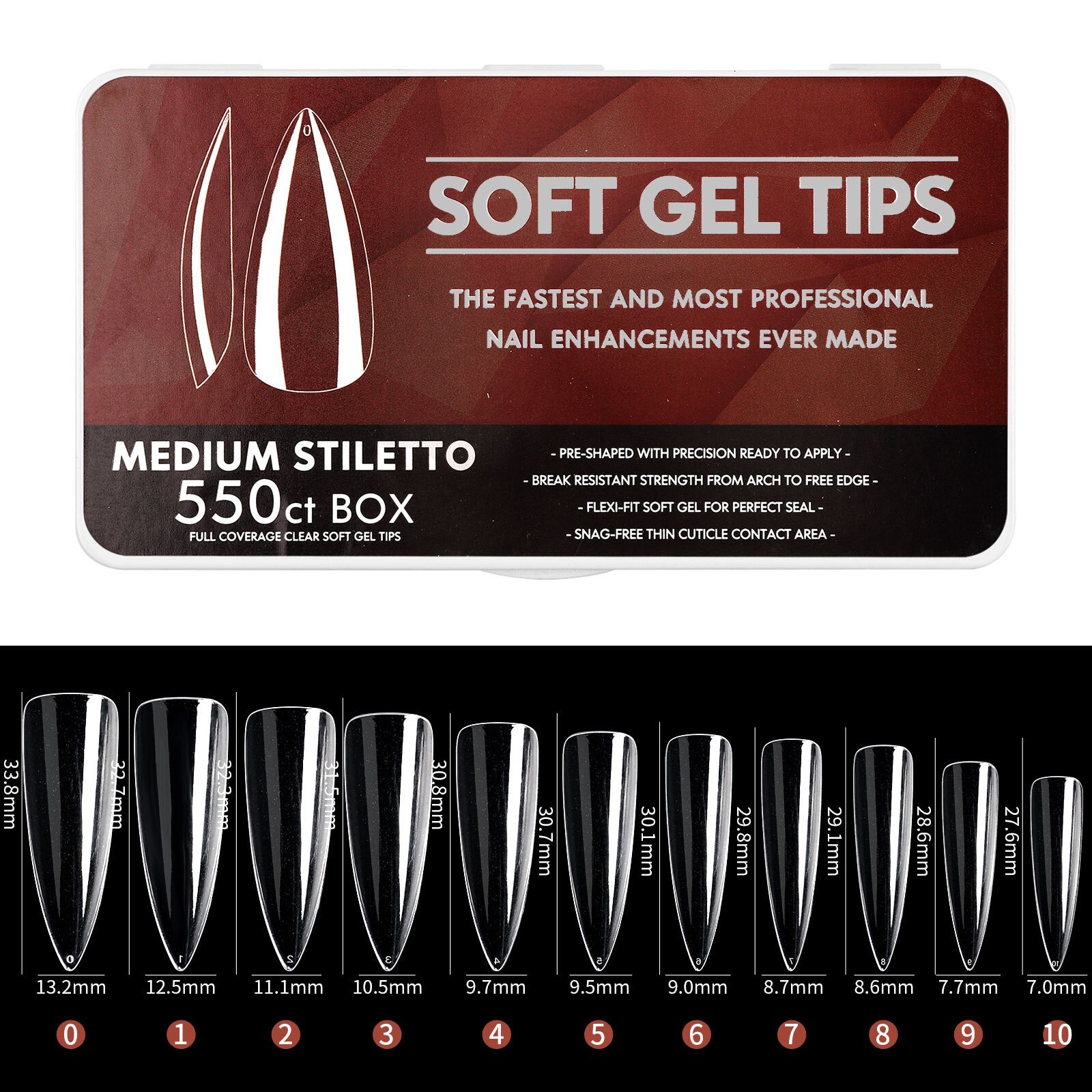 550Pcs/Box Coffin Nail Art Tips Stiletto Almond Ballerina Shape Fake False Nails