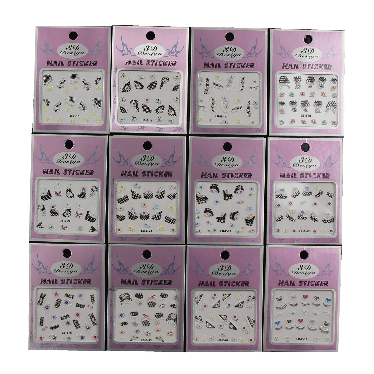 12 Sheets 3D Nail Art Stickers Decals Art Tips Decoration Premium Quality DIY