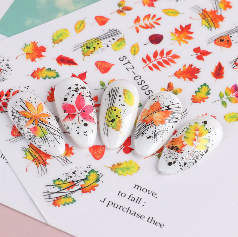 Autumn Leaf Maple Nail Sticker Geometric Lines Fall Leaves Nail Art Sticker NH15