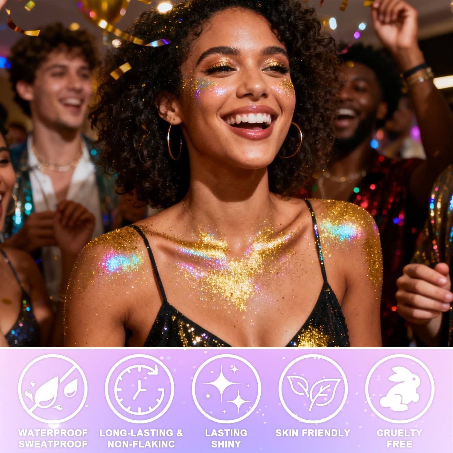 Roll-on Holographic Body Glitter Gel for Face and Hair, Chameleon Color Chang…