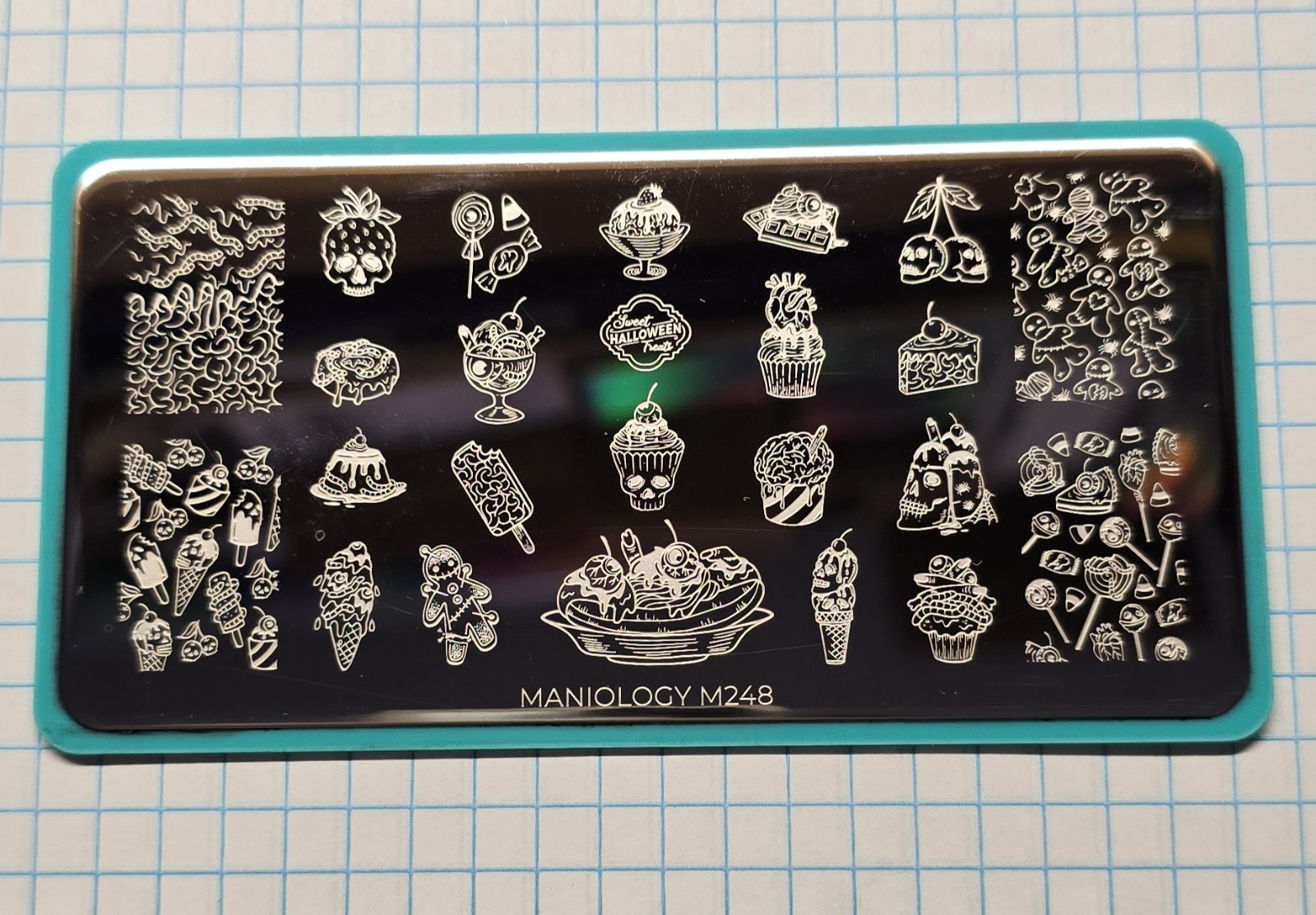 M248 Maniology Nail Stamping Plate Haunted Halloween Treats Food Gothic HTF